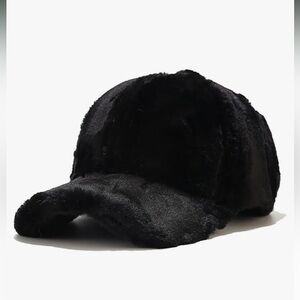 NICOLE MARCIANO Winter Cap Faux Fur Hat Women Baseball Cap O/S Black BRAND NEW
